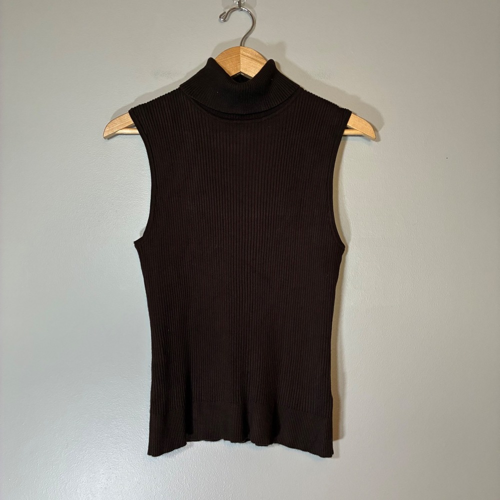 Cable & Gauge Brown Ribbed Sleeveless Turtleneck Knit Sweater Top Large